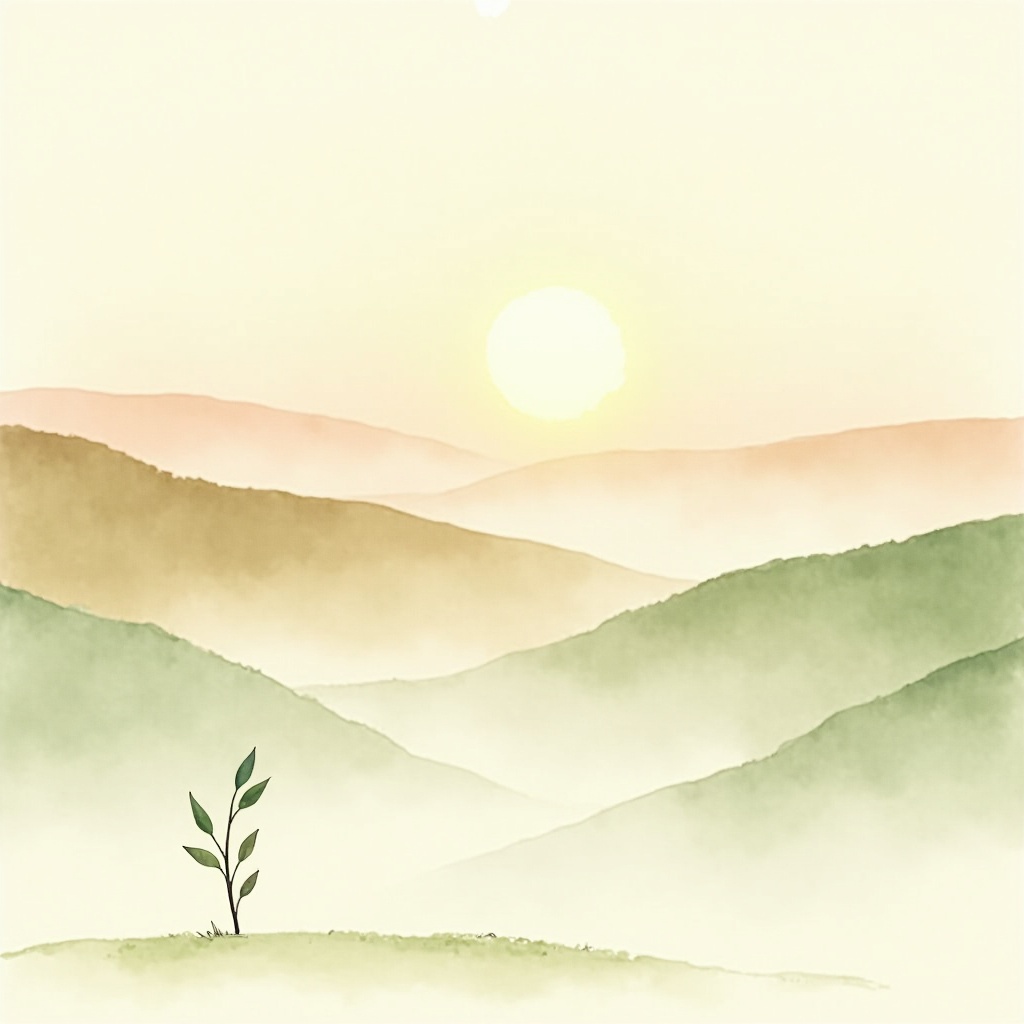 A small, quiet world at dawn, with a single fragile plant catching the warm light.